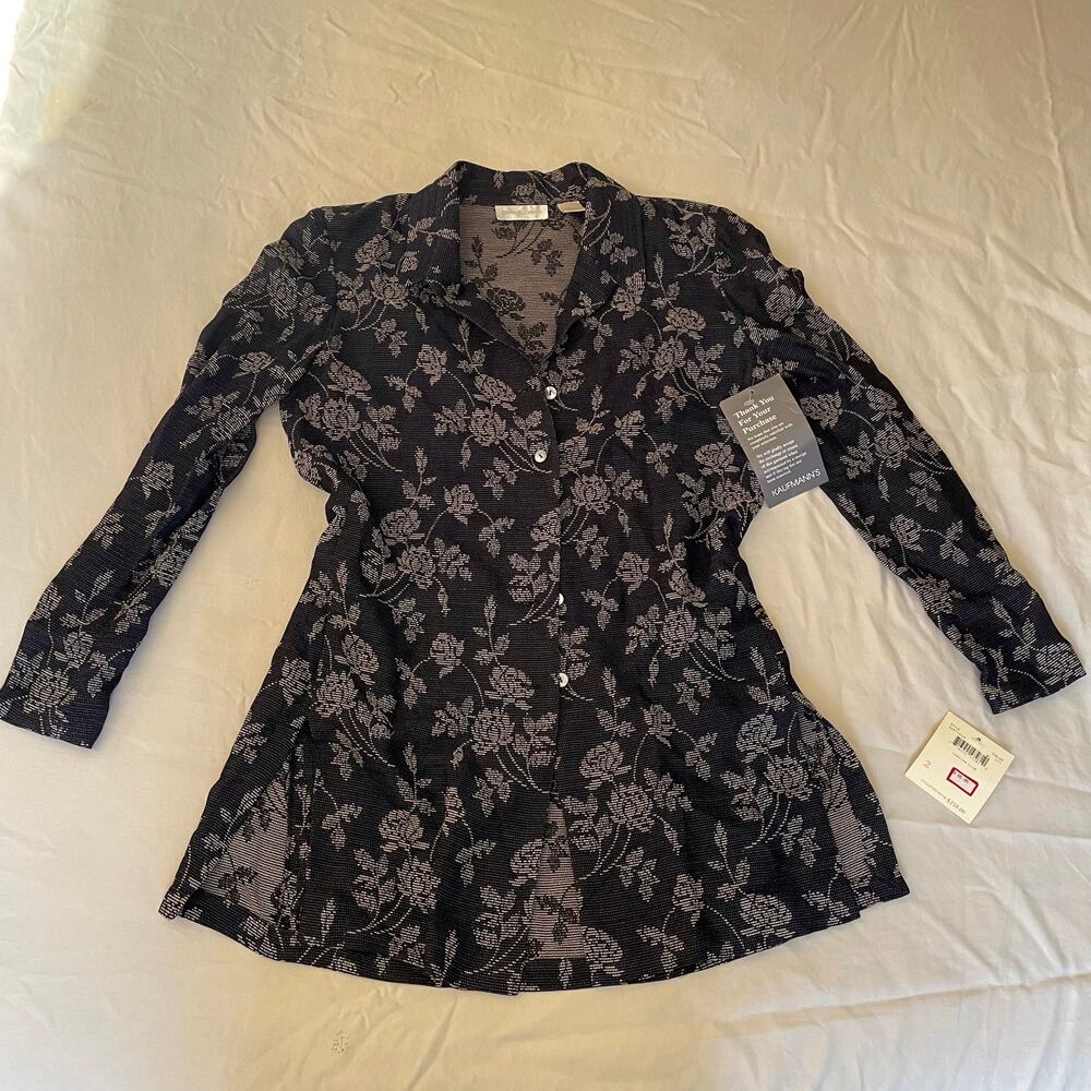 Vintage Tapestry Floral Old Money Silk Blend Button Down Dana Buchman NWT